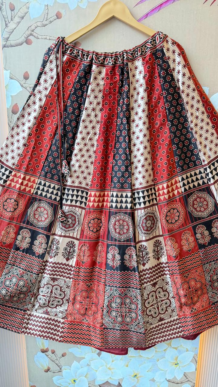 Super pretty gaji silk ajrakh skirt red n black