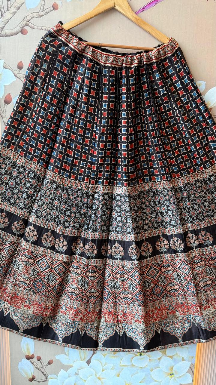 Super pretty gaji silk ajrakh skirt in black