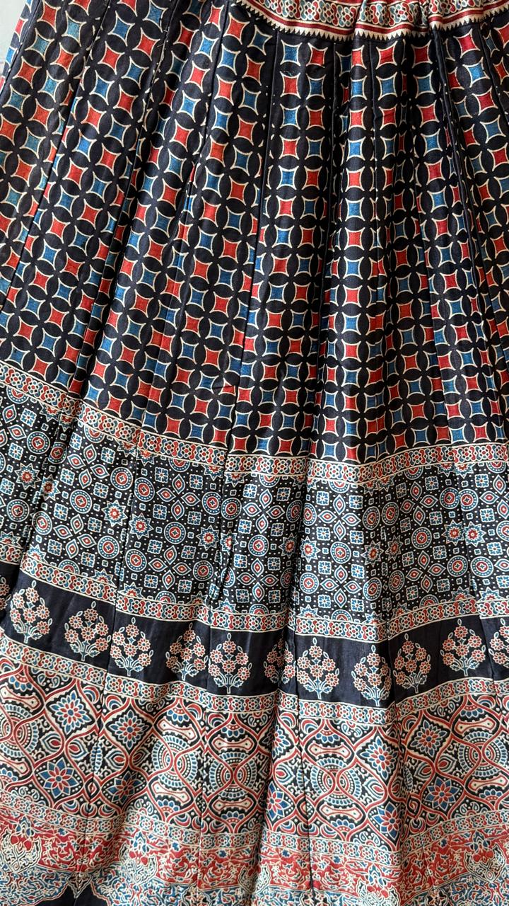 Super pretty gaji silk ajrakh skirt in black