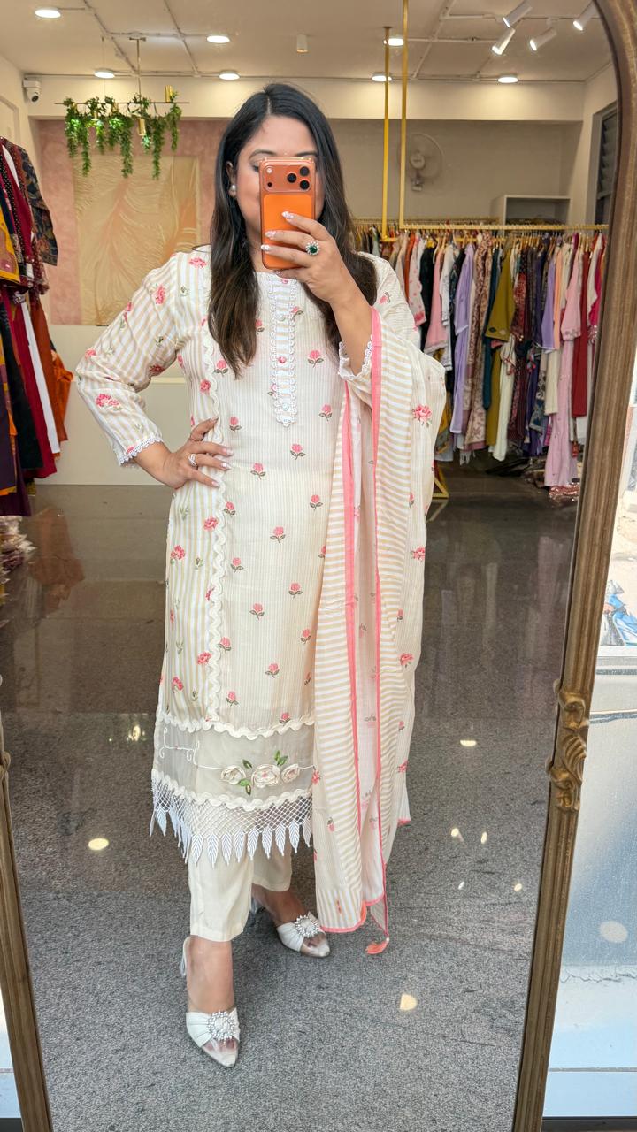 Super soft Mul silk lace detailing suit set (true to size)
