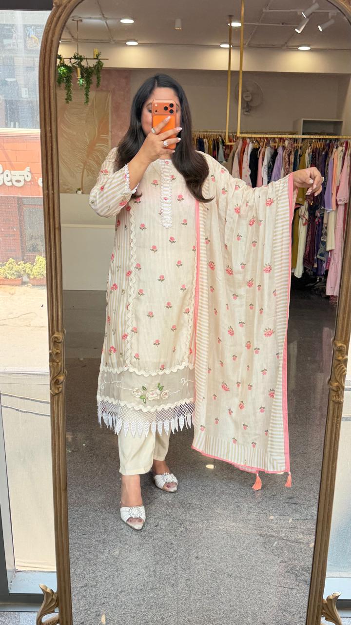 Super soft Mul silk lace detailing suit set (true to size)