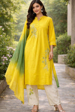 Applique work cotton full suit set in ombré effect in most viral colour