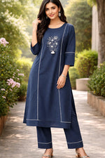 Super smart applique work lace detailing co ord in blue