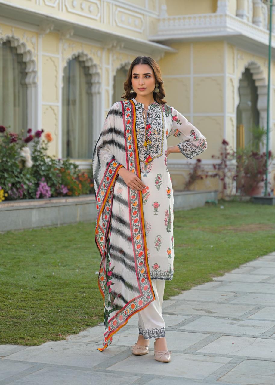 Premium chinon full suit set paired with orgenza dupatta