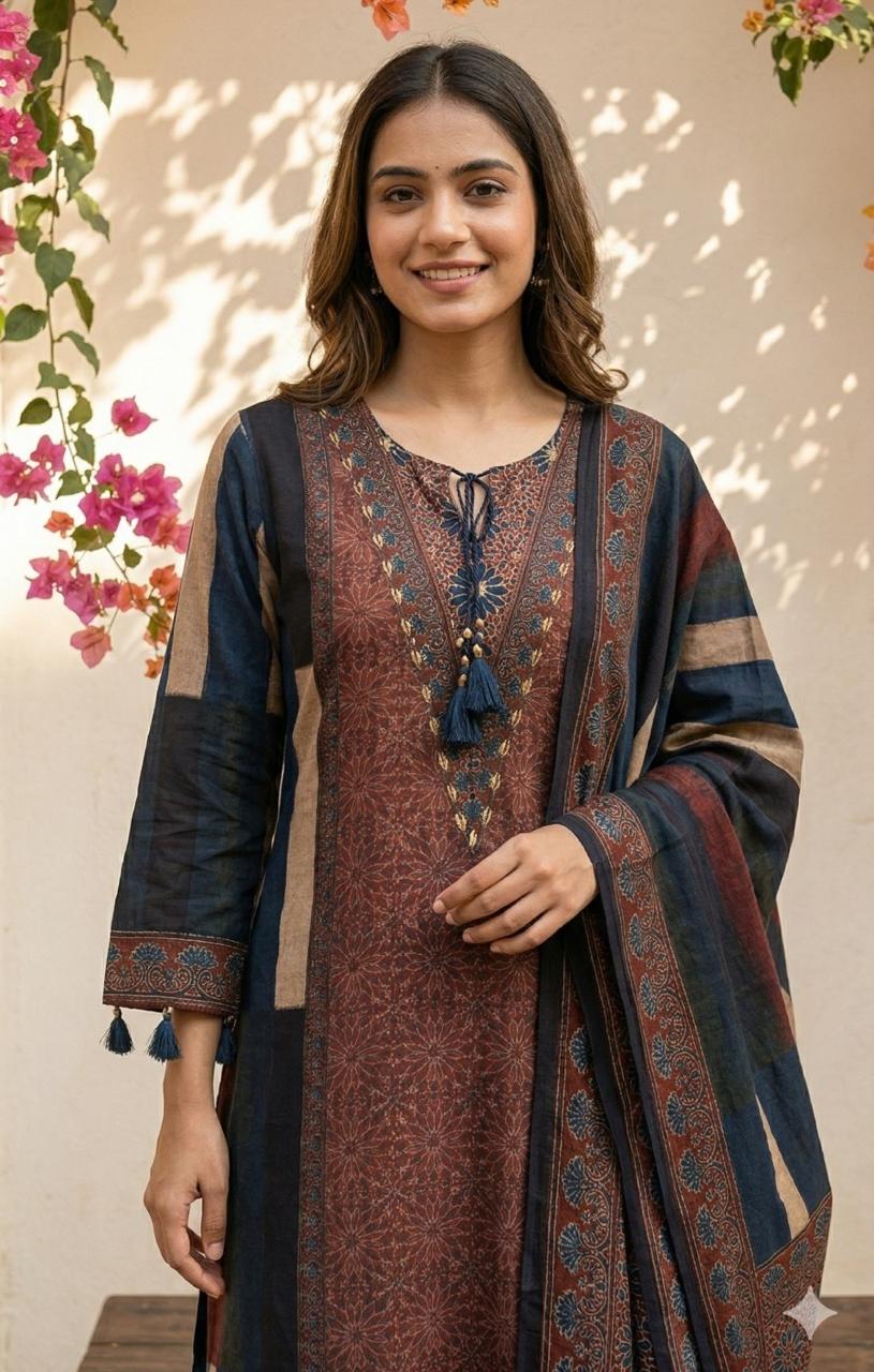 Pure ajrakh full suit set