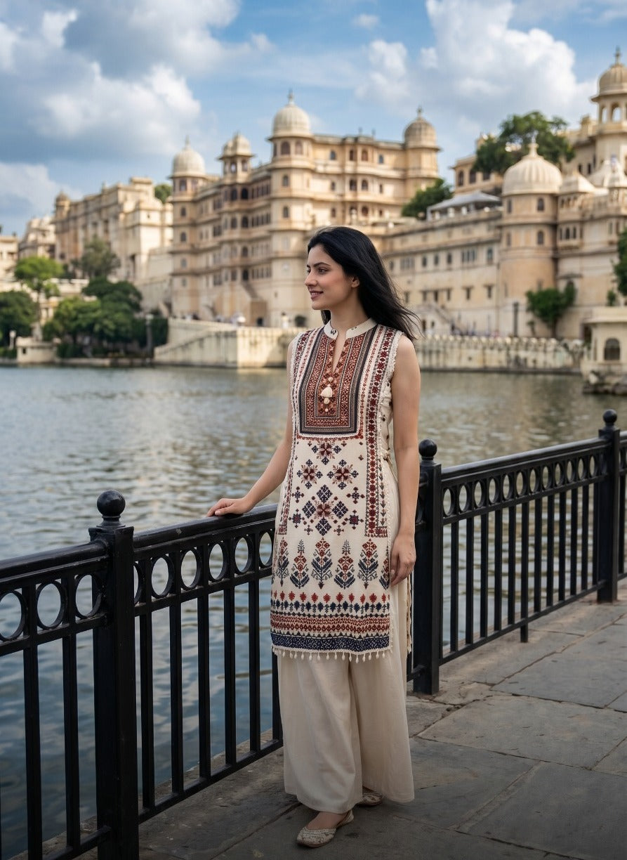 Pretty silk designer sleeveless co ord set