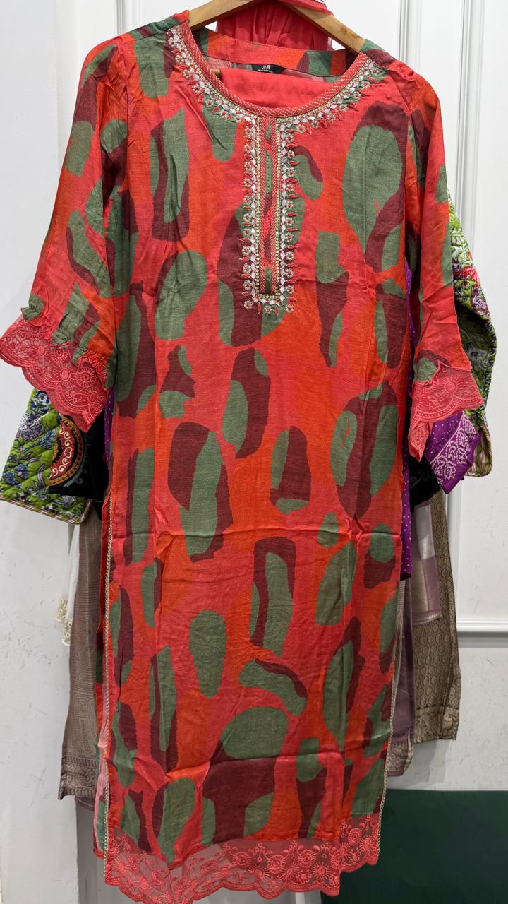 Mul silk with mirror work full suit set