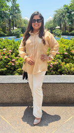 Our best selling in Pure Mul chanderi zari detailing spaghetti top with linen pants in hot selling colour