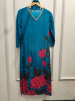 Pure crepe digital printed full suit in blue
