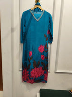 Pure crepe digital printed full suit in blue
