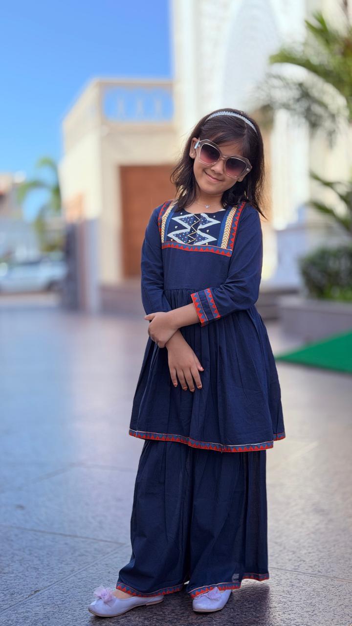 Pretty cotton ajrakh only kid kurta pant