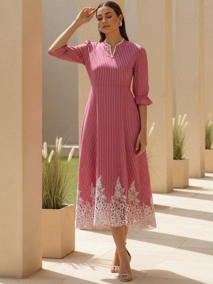 Pretty cotton lace detailing one piece in pink