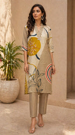 Pure Mul silk digital printed with katha detailing Kurta pant
