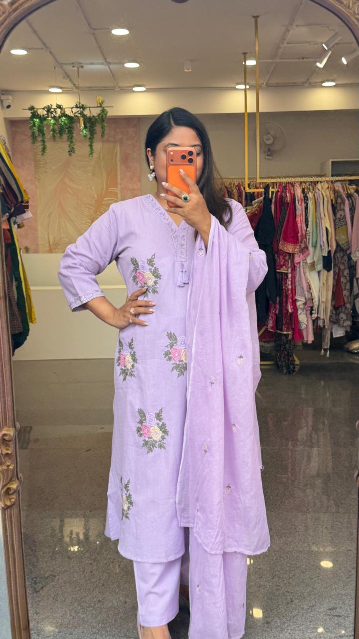 Restocked !! Fully embroidered cotton suit set in purple