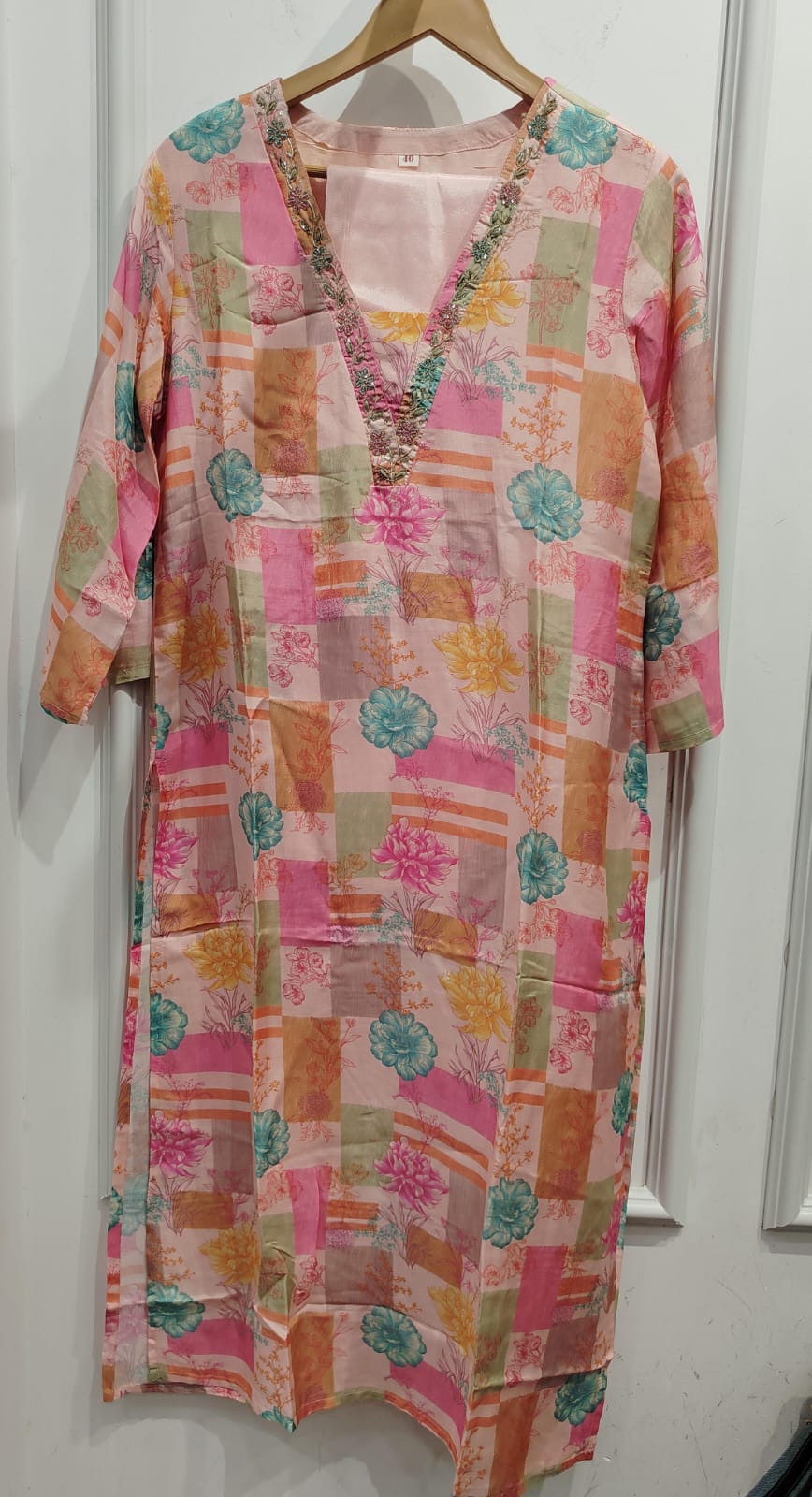 V neck Cotton kurta pant in pink