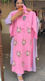 Fully embroidered cotton suit set in pink