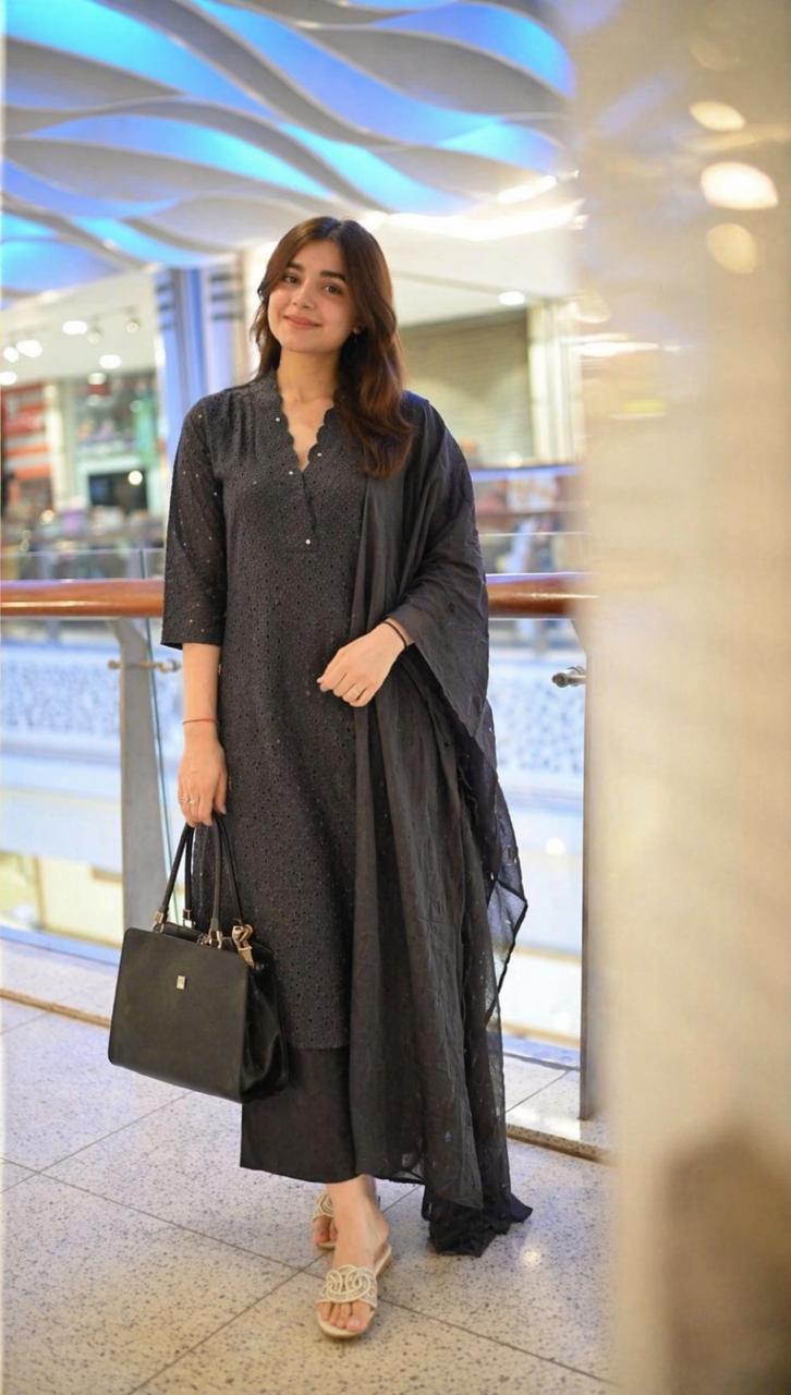 Premium cotton shifli suit set in black