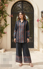 Pure Mul silk ajrakh co ord set in black