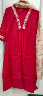 Muslin Full suit set in pink