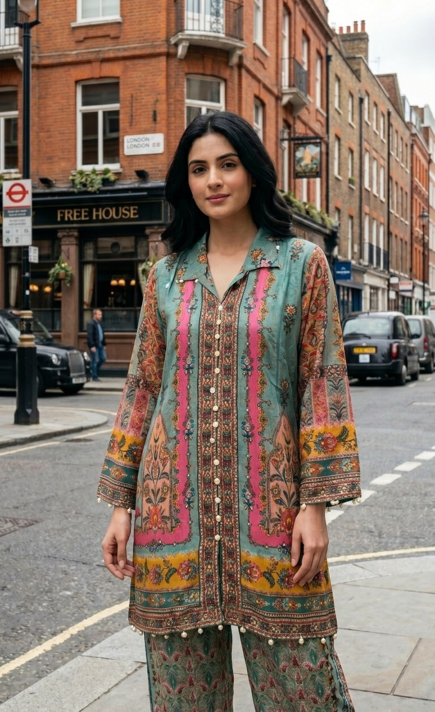 Pure crepe designer super smart co ord comes with inner in green n pink