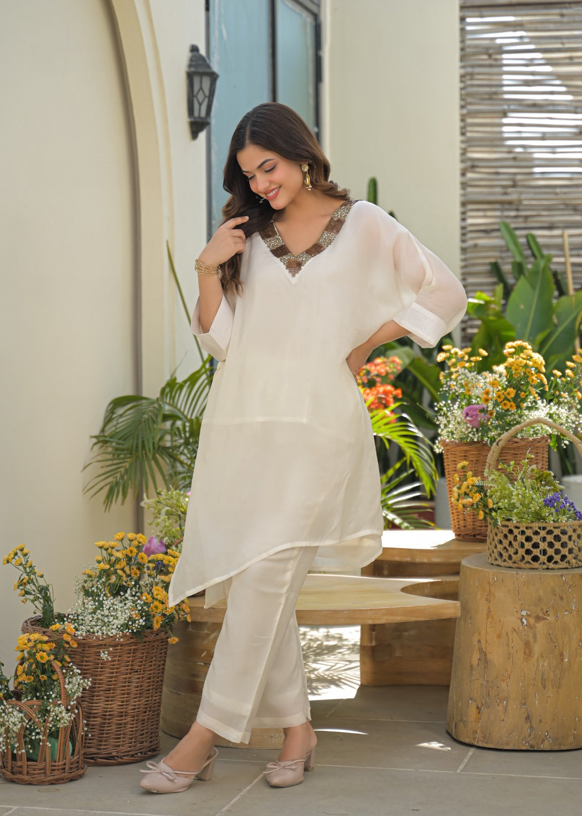 Smart crepe silk kaftan set