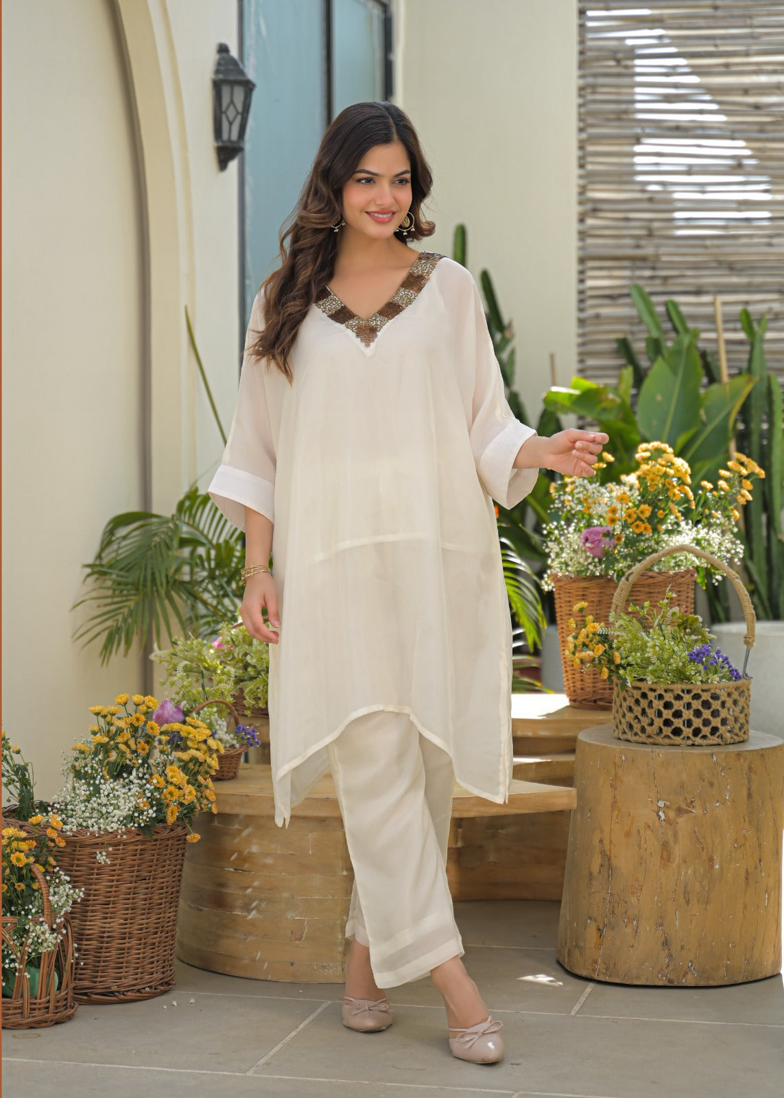 Smart crepe silk kaftan set