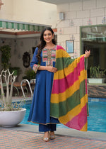 Mul Mul cotton Anarkali suit set in Blue