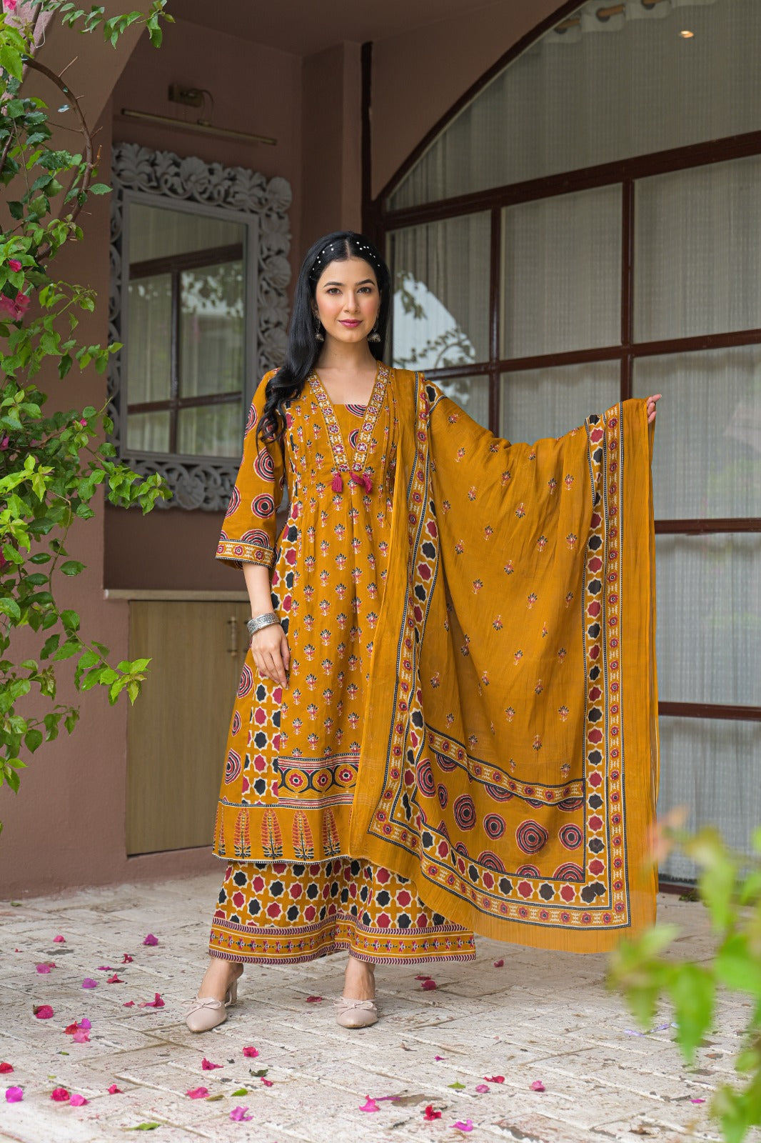Premium cotton suit set in yellow