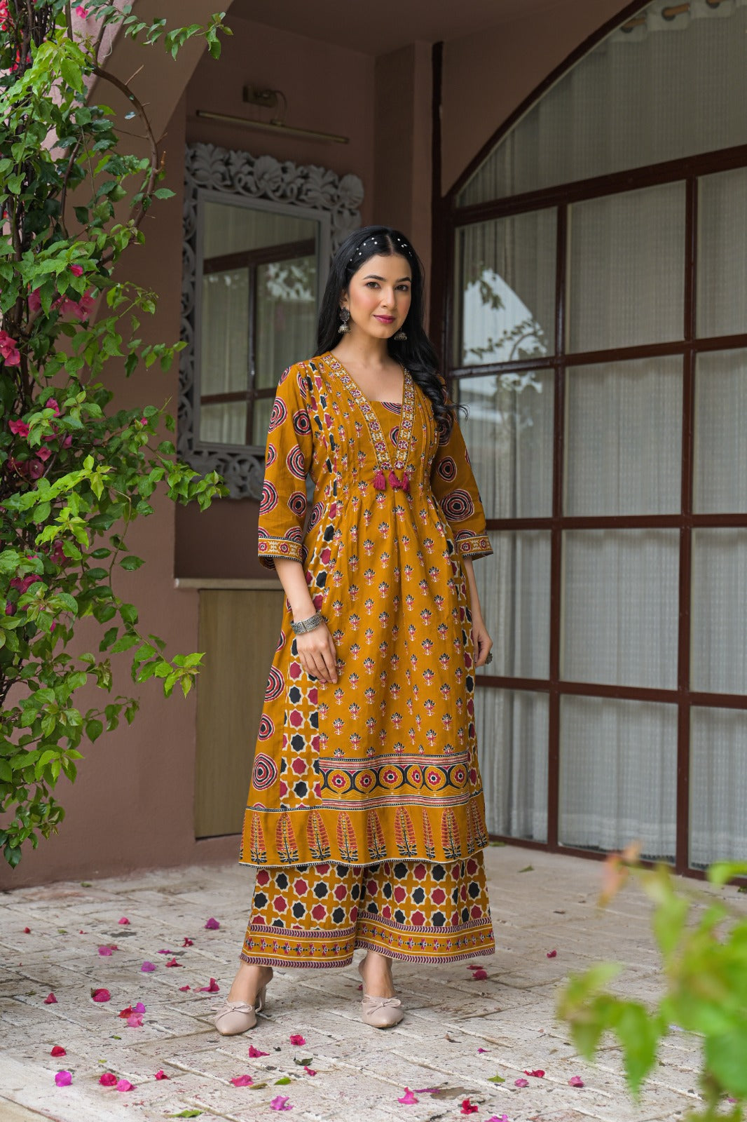 Premium cotton suit set in yellow