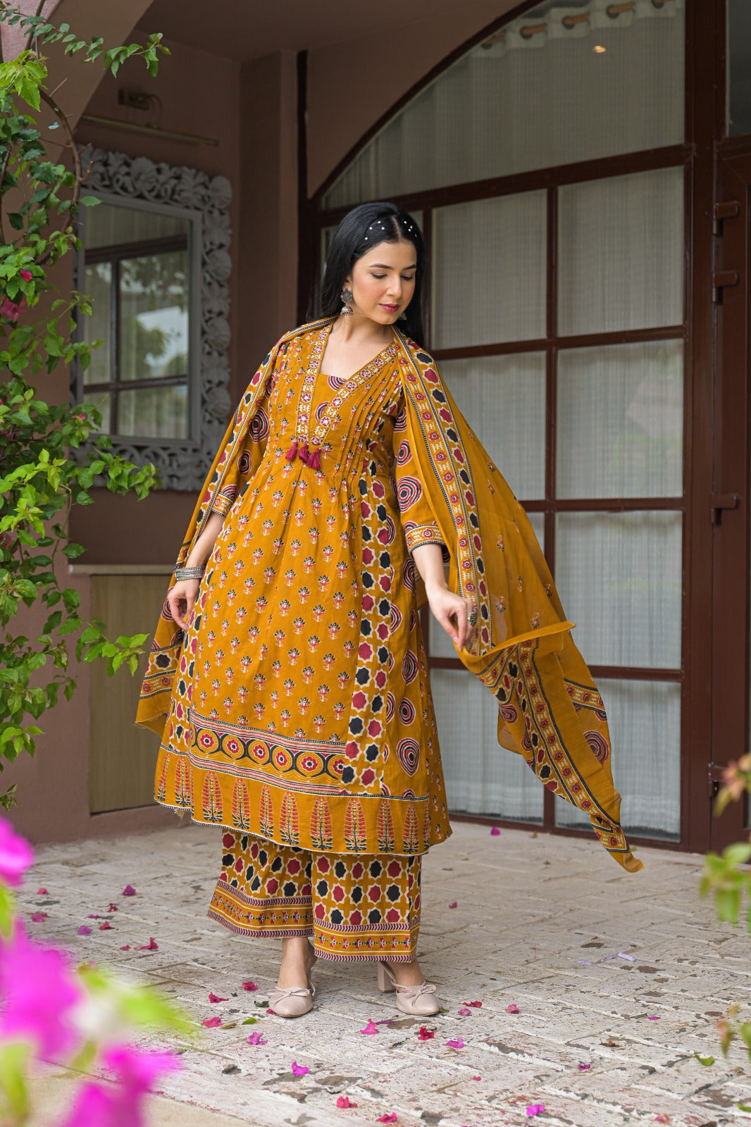 Premium cotton suit set in yellow
