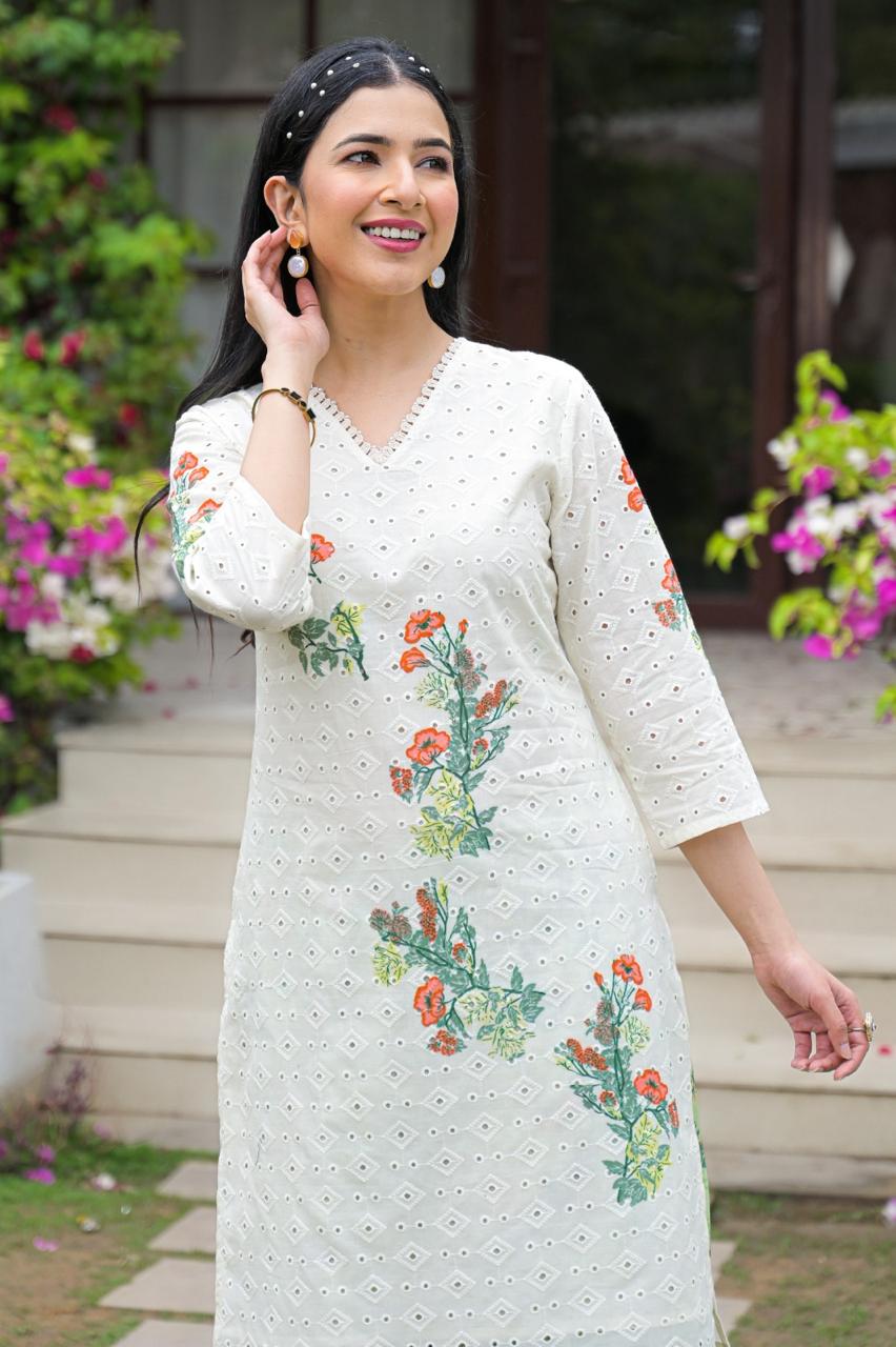 Super premium shifli cotton kurta with lining paired with plazzo pant
