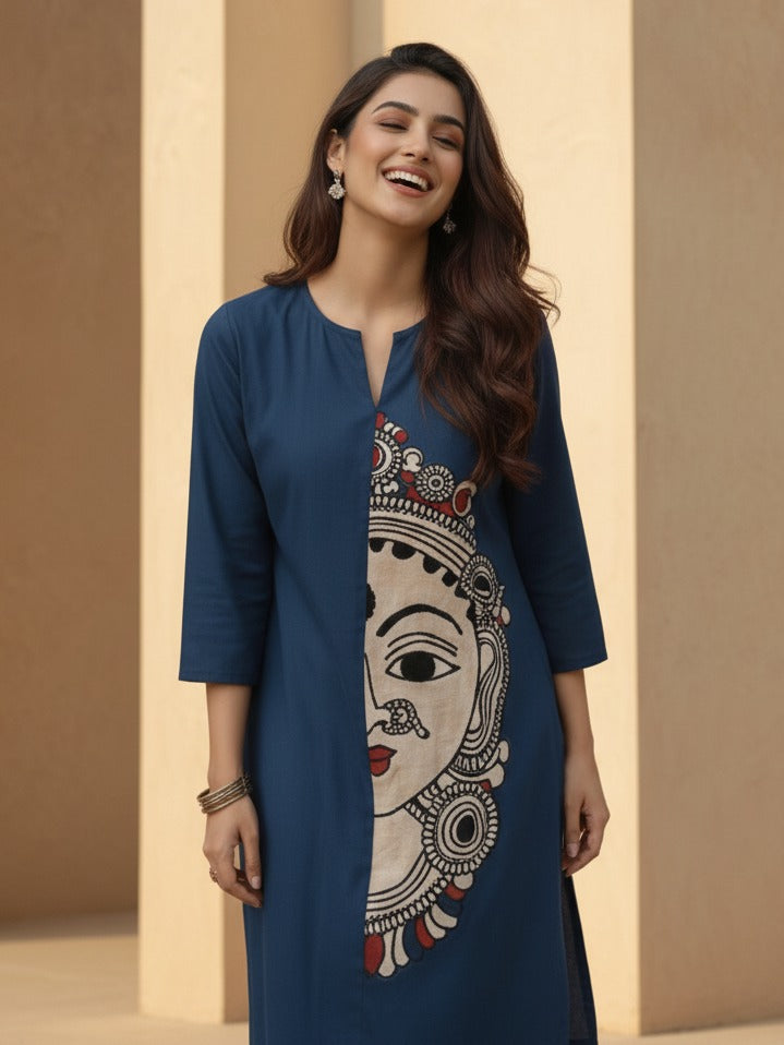 Super pretty cotton Kalamkari co ord set in blue