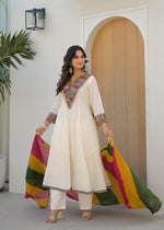 Mul Mul cotton Anarkali suit set in V neck