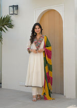 Mul Mul cotton Anarkali suit set in V neck