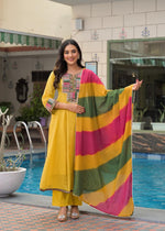 Mul Mul cotton Anarkali suit set in yellow