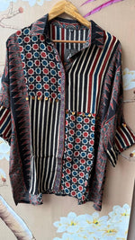 Pure crepe ajrakh and stripes crepe shirt