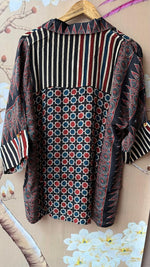 Pure crepe ajrakh and stripes crepe shirt