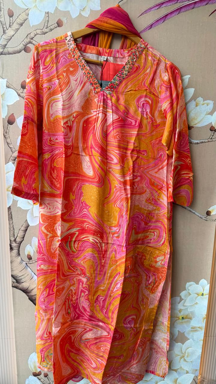 Mul silk paired with shiffon dupatta