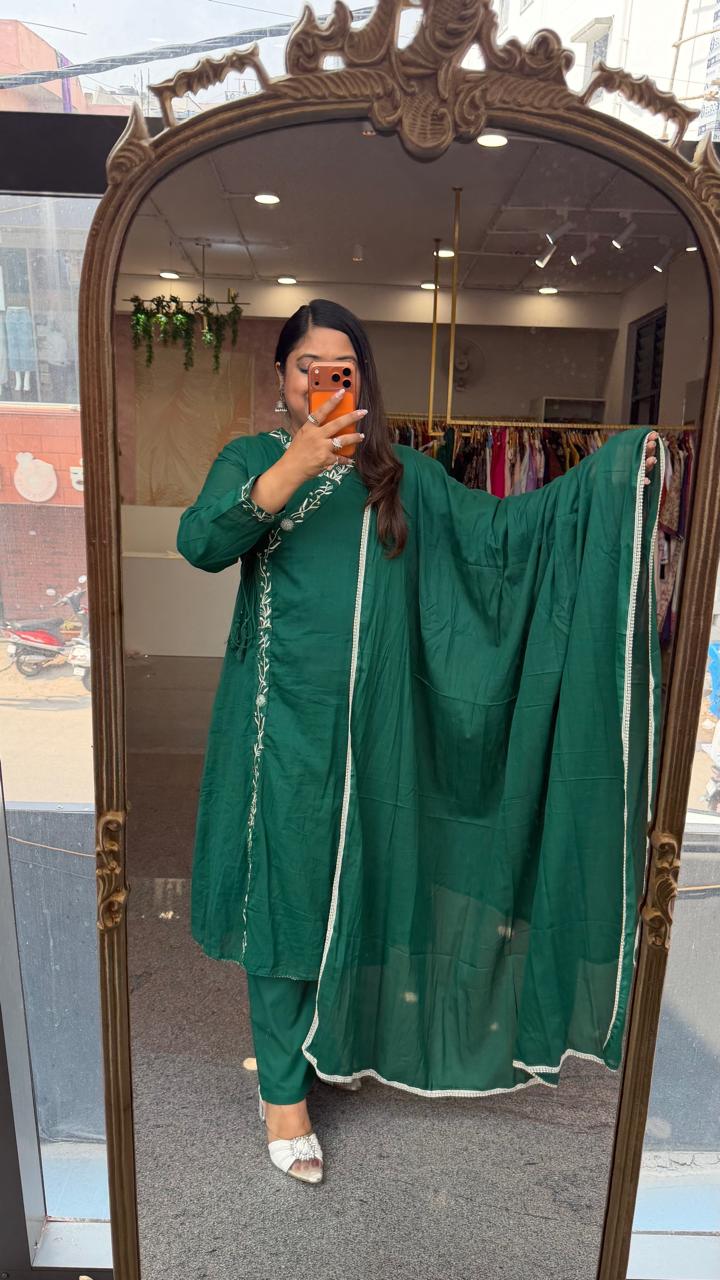 Super soft Mul cotton angrakha full suit set in green