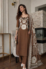 Shobori print cotton suit set in brown