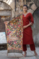 Pretty Kalamkari dupatta paired with real mirror detailing kurta set in red