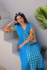 Super pretty chequered Mul Mul cotton kurta pant in blue