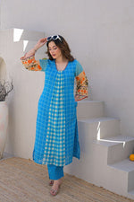 Super pretty chequered Mul Mul cotton kurta pant in blue