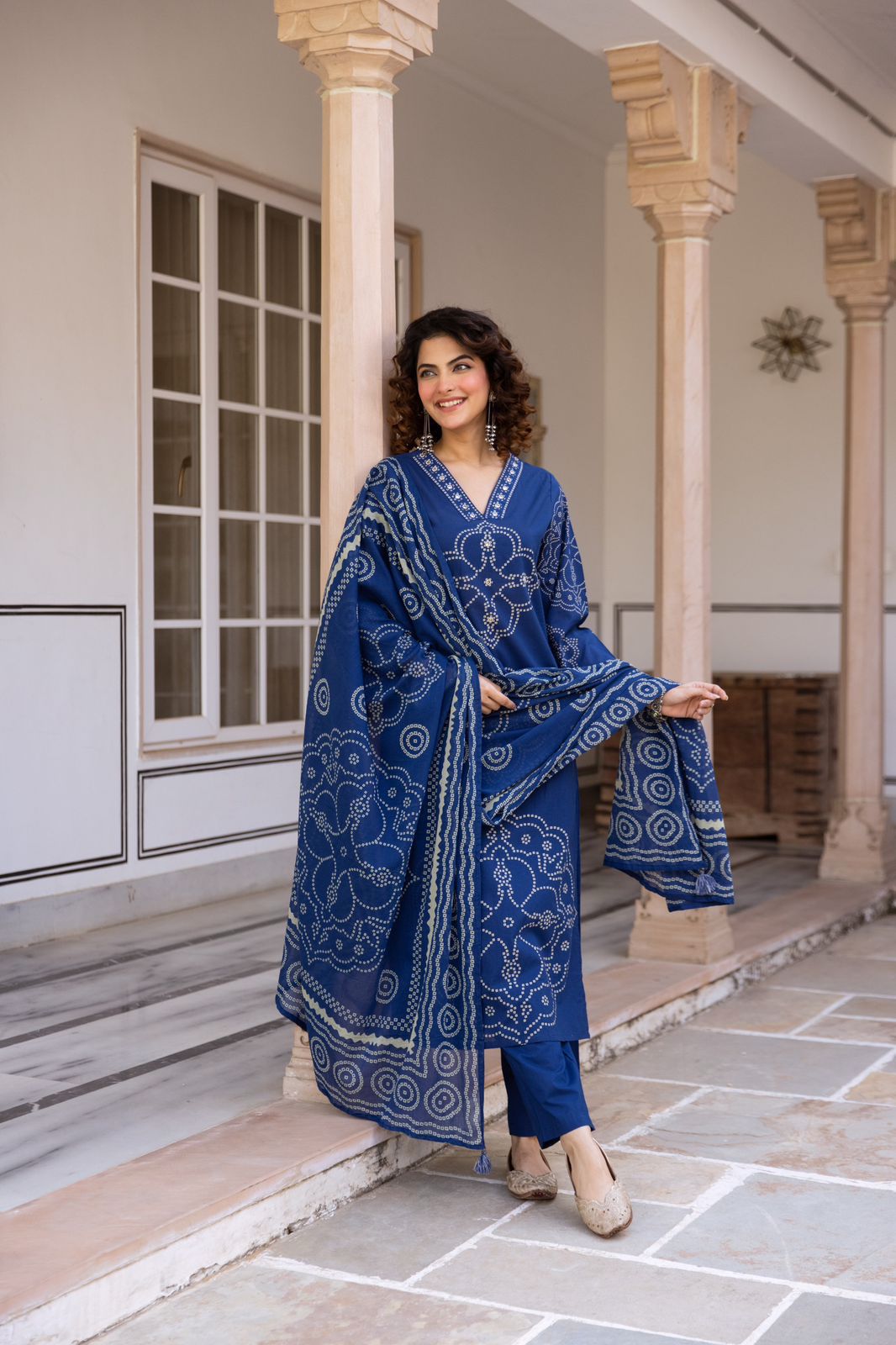 Royal blue bandhani cotton suit set