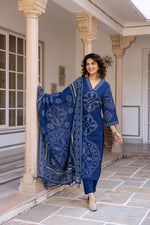 Royal blue bandhani cotton suit set
