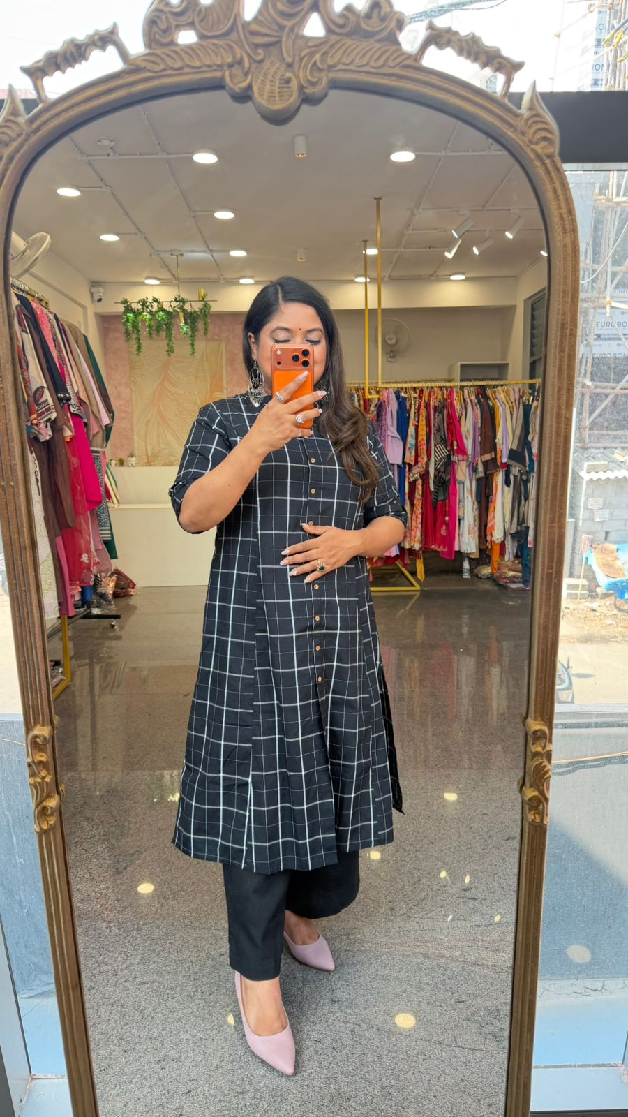 Chequered cotton kurta pant