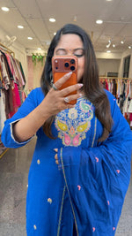 Premium Mul cotton fully embroidered with zari detailing royal blue suit set
