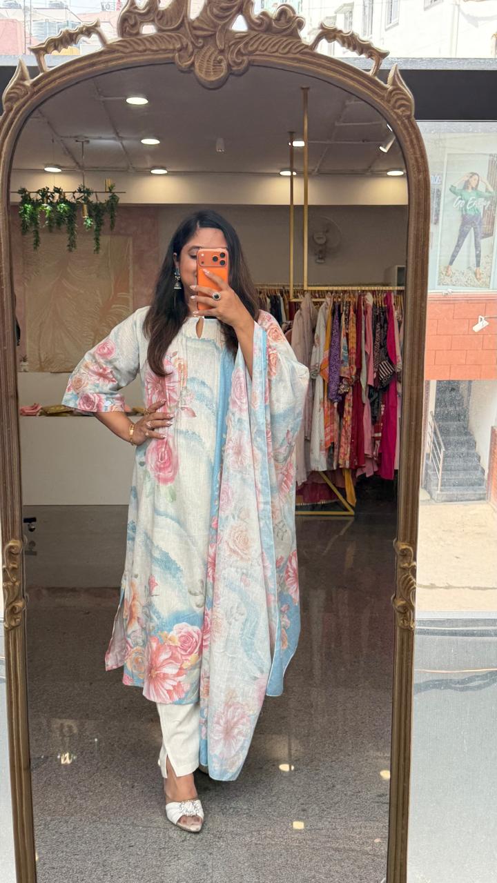 Digital printed designer full sleeeves floral suit set