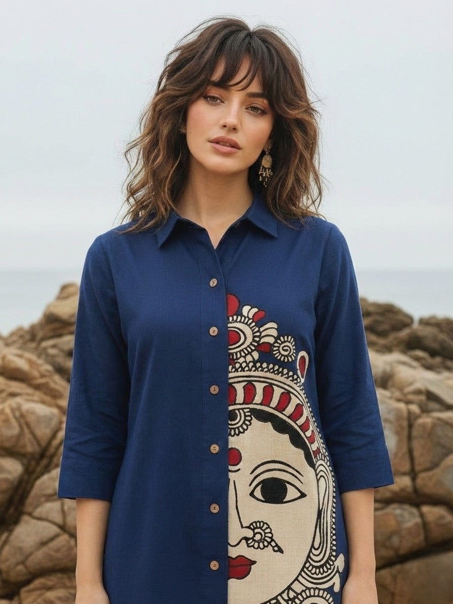 Pretty Kalamkari cotton dress in blue