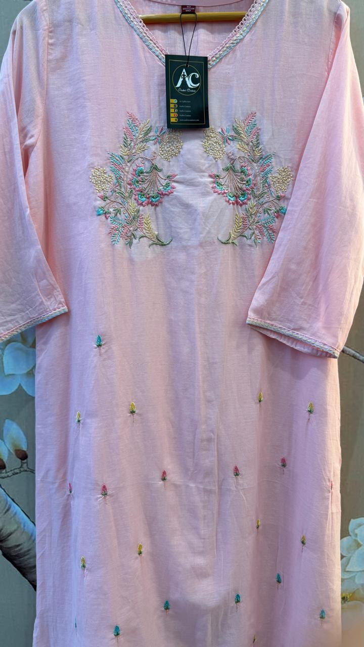 Pure Mul cotton fully embroidered in pink